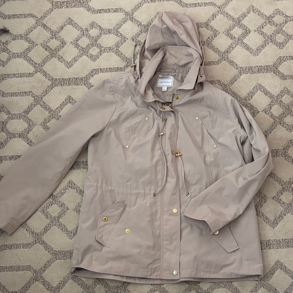 Charter Club Beige Utility Jacket with Hood